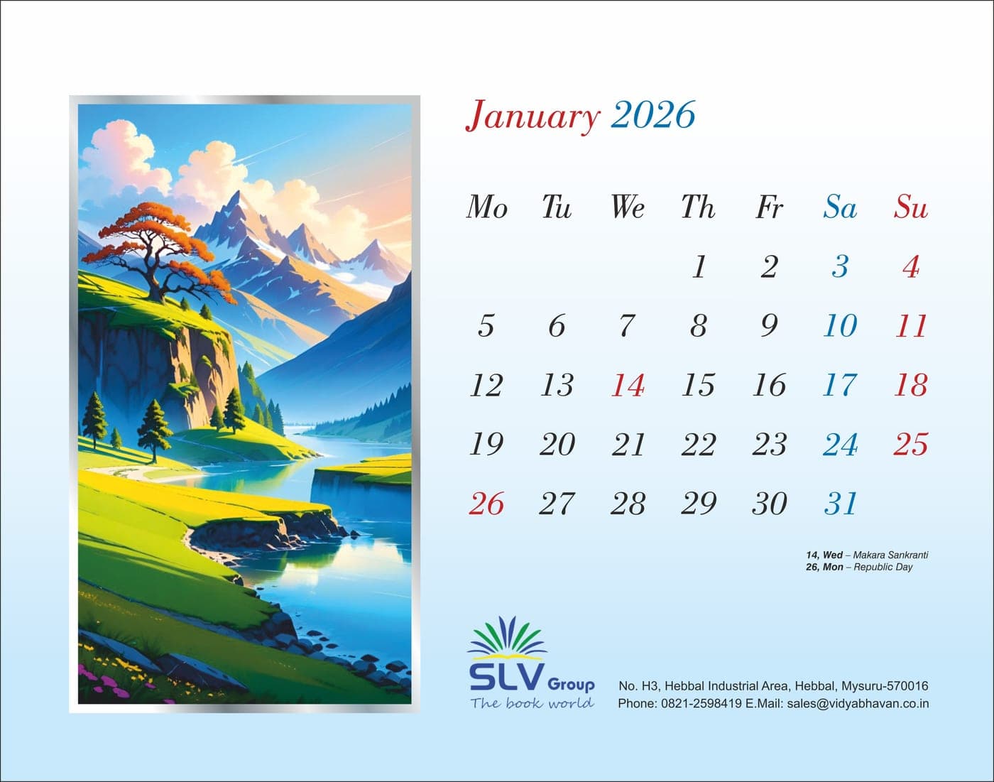 SLV calendar monthly page
