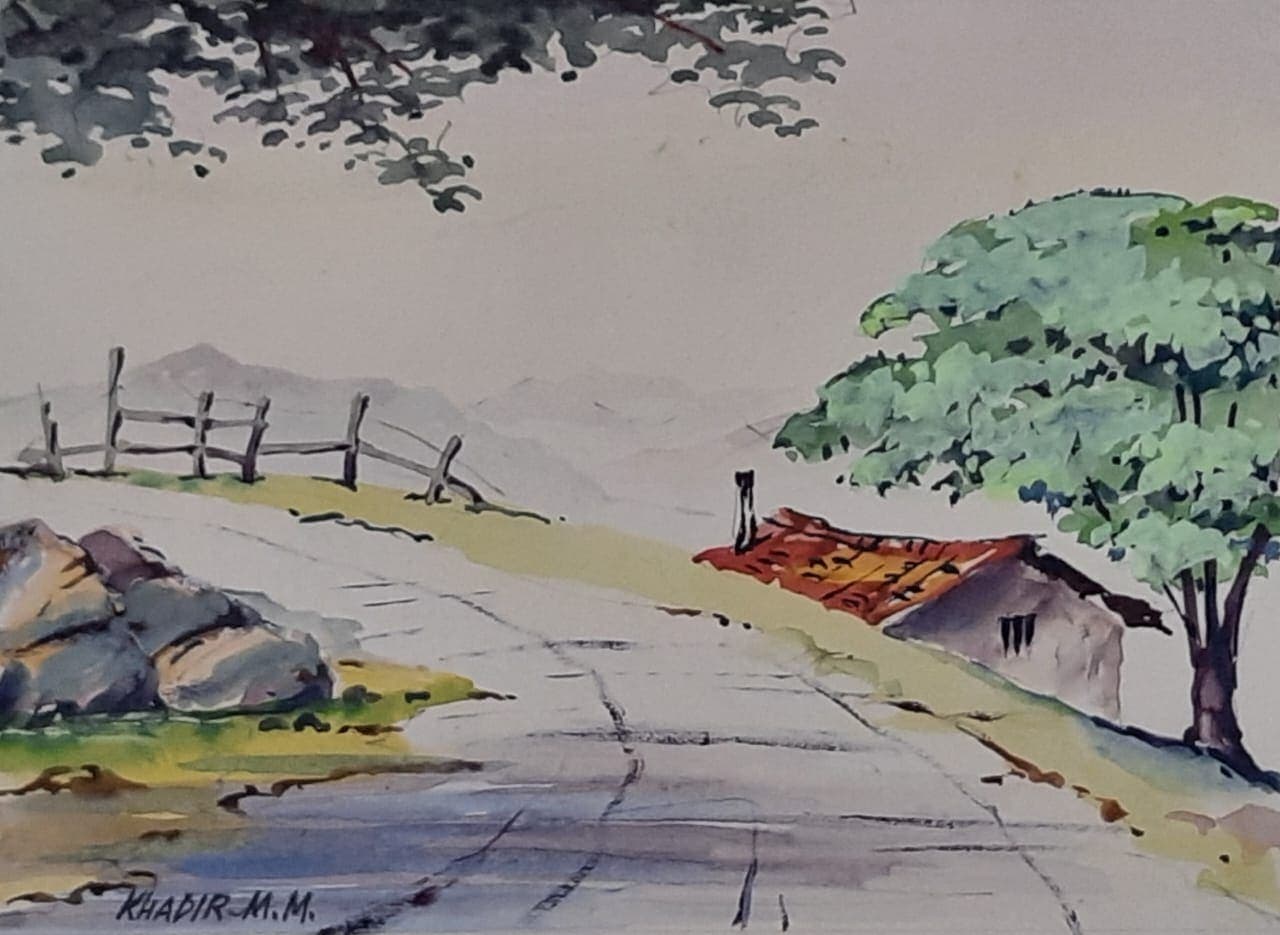 Road over the hill — painting by Abdul Qadir