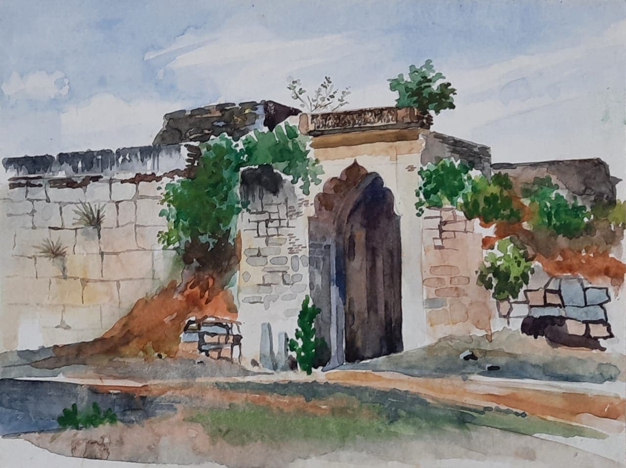 Old stone gateway — painting by Abdul Qadir