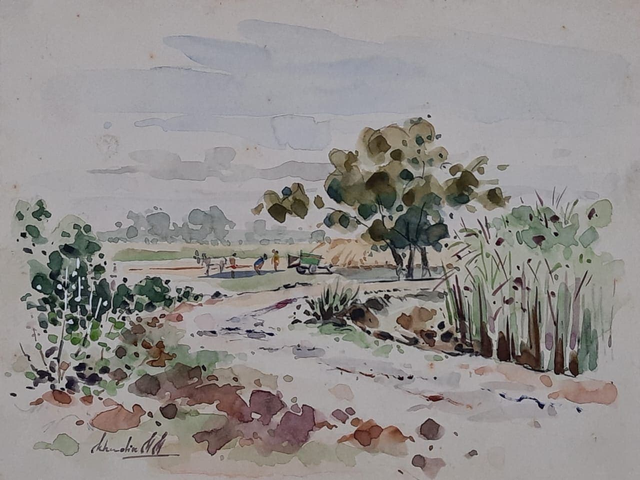 Rural clearing — painting by Abdul Qadir