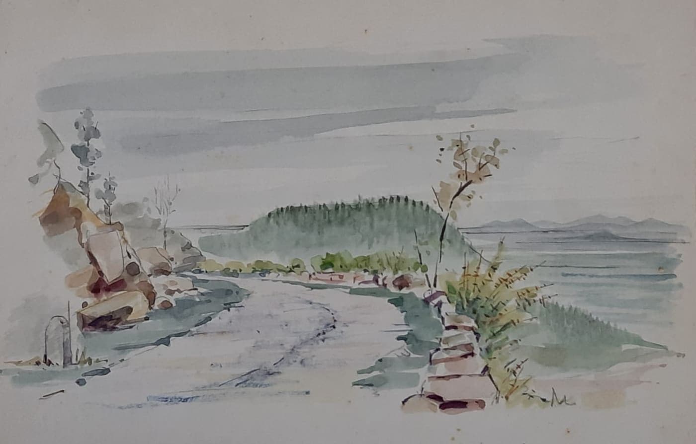 Road beside the water — painting by Abdul Qadir