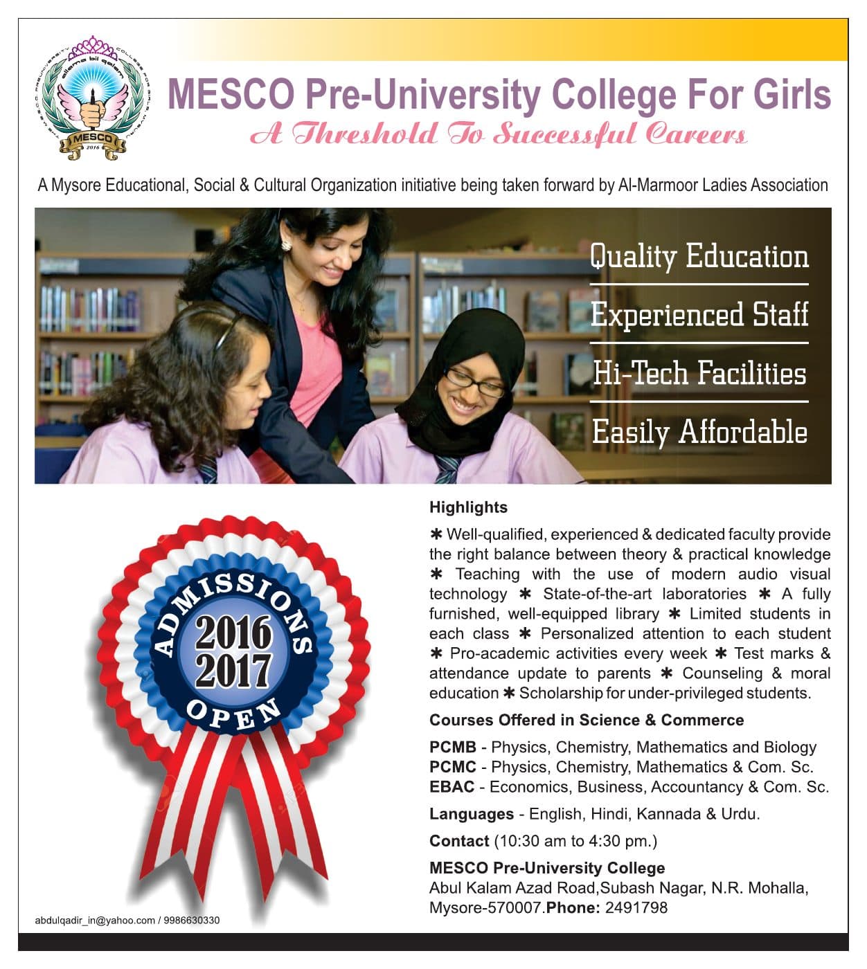 MESCO admissions advertisement