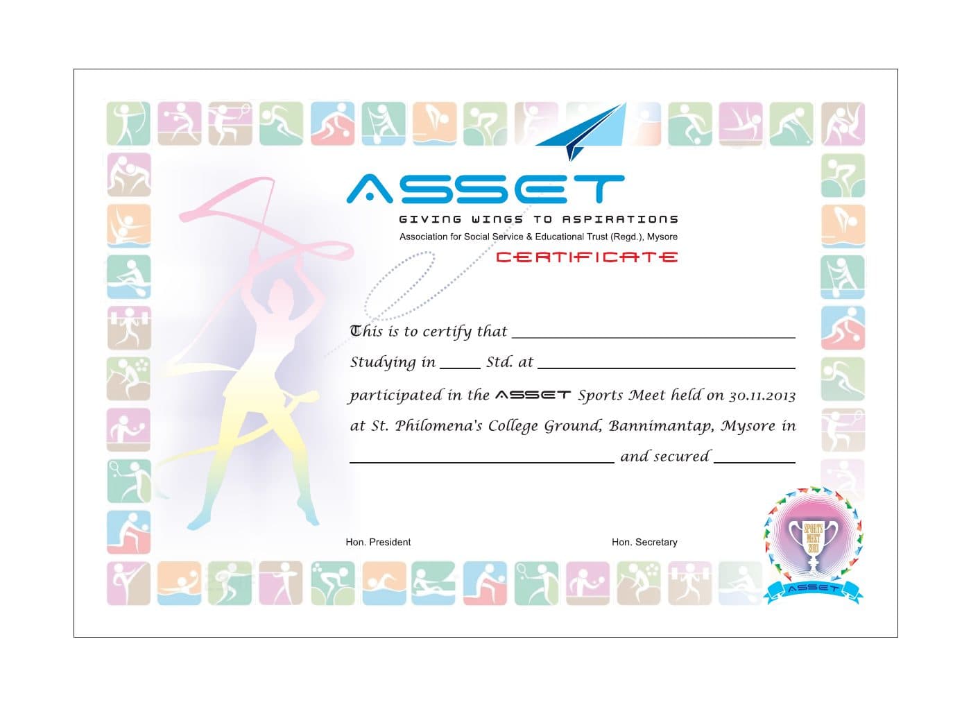 Asset Sports Meet certificate