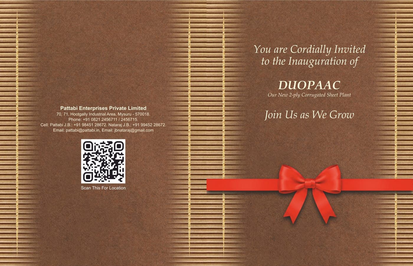 Pattabi corrugated machinery event invitation outer